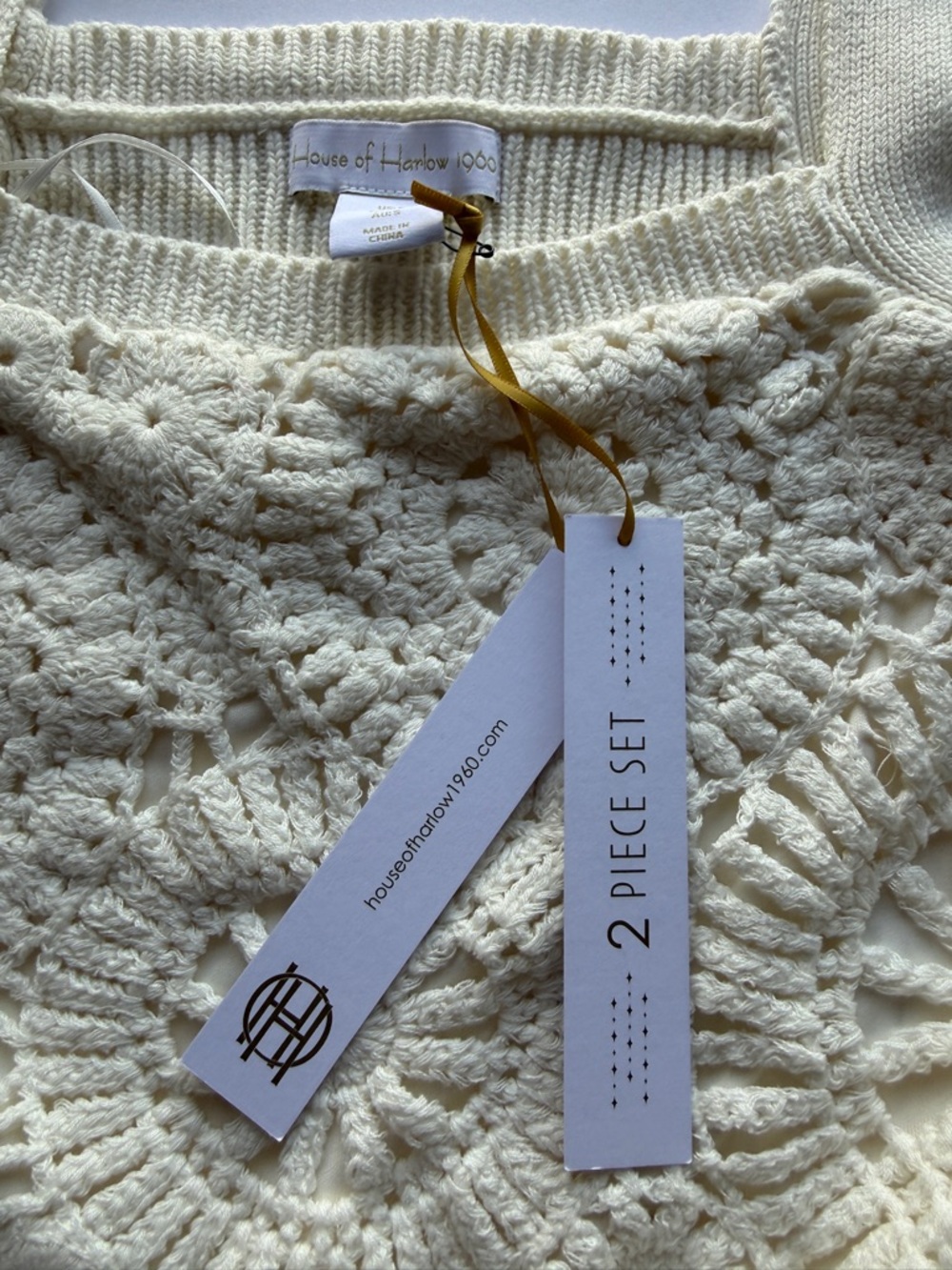 House Of Harlow Crochet Knit 2 Piece Set Ivory Boho Resort Skirt Set NWT - Picture 9 of 12